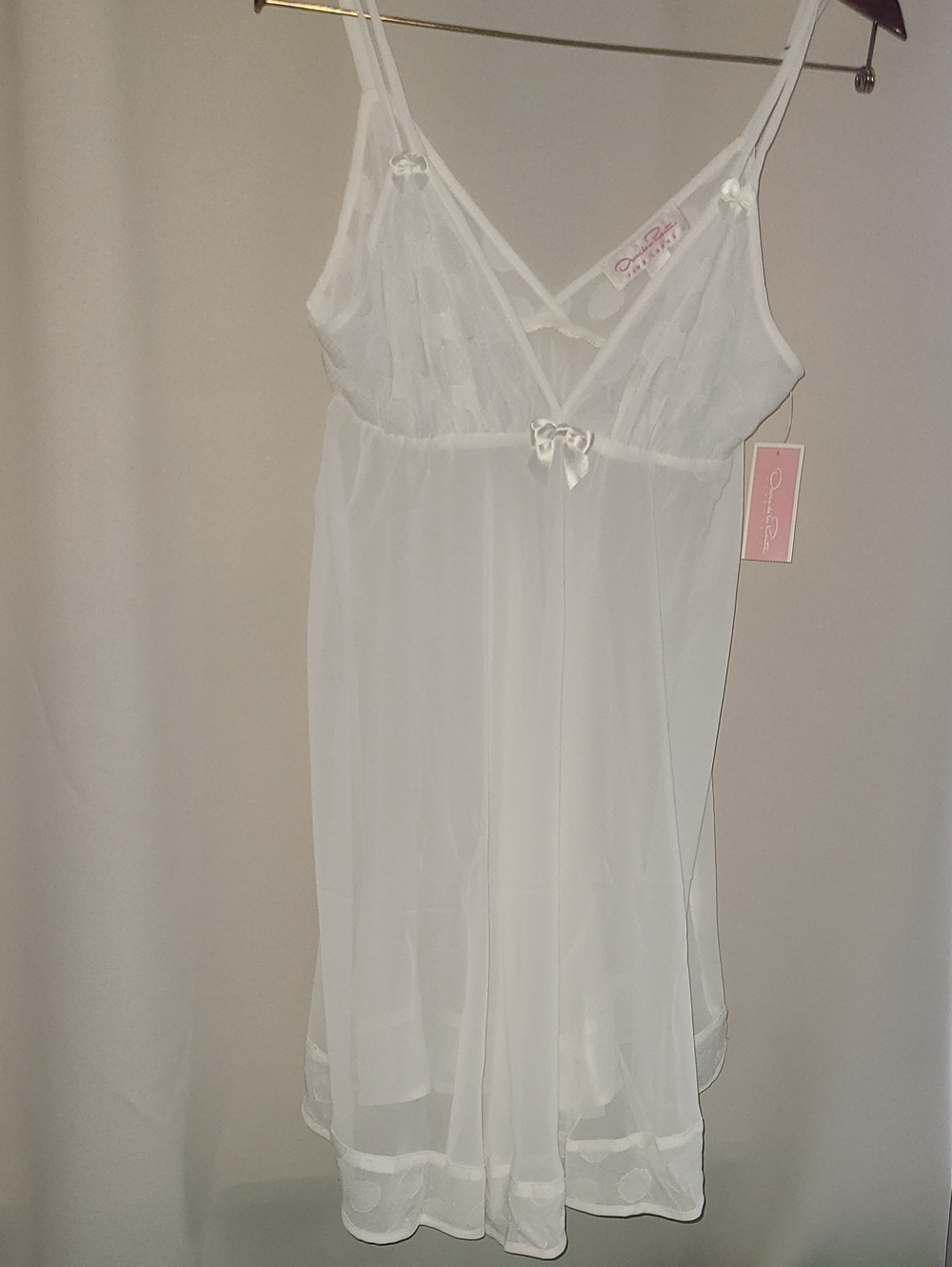 Oscar de la Renta Sleepwear White Sheer Lace-Trim Chemise